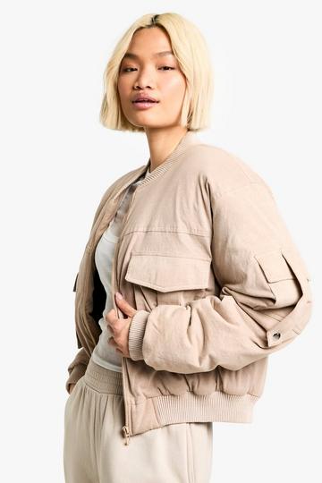 Utility Pocket Cropped Bomber Jacket stone