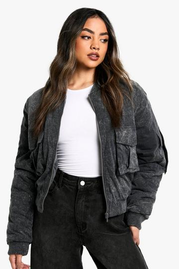 Utility Pocket Cropped Bomber Jacket dark grey