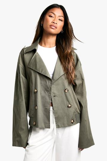 Rib Detail Short Trench Coat khaki