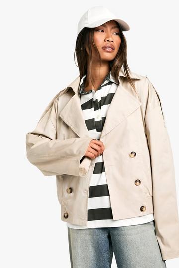 Rib Detail Short Trench Coat stone