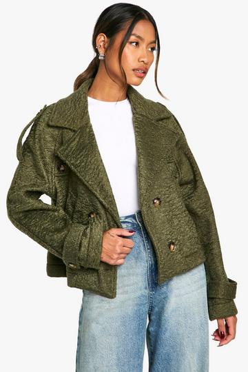 Textured Wool Look Double Breast Jacket khaki