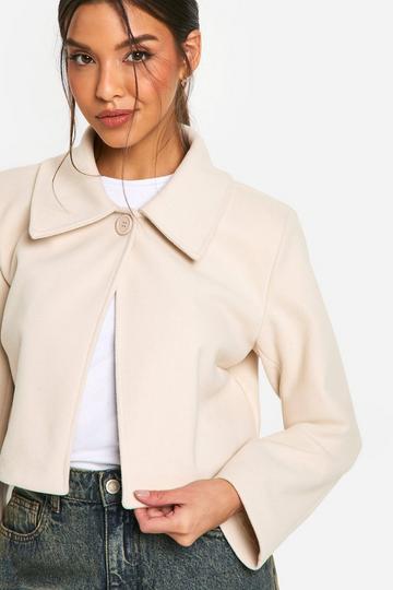 Wool Look Cropped Jacket stone