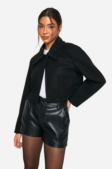 Wool Look Cropped Jacket black