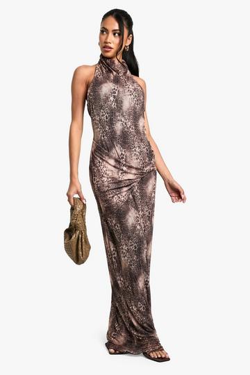 Halter Twist Floral Mesh Maxi Dress black