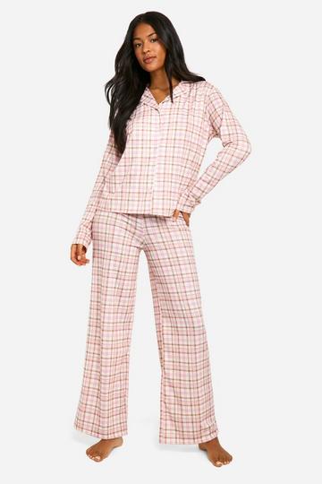 Tall Flannel Print Long Sleeve Pajama Set pink