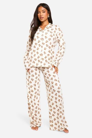 Petite Beren Print Pyjama Set Met Lange Mouwen brown