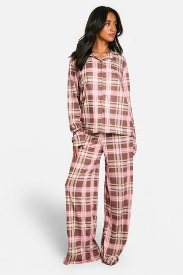 Petite Check Print Long Sleeve Pyjama Set brown