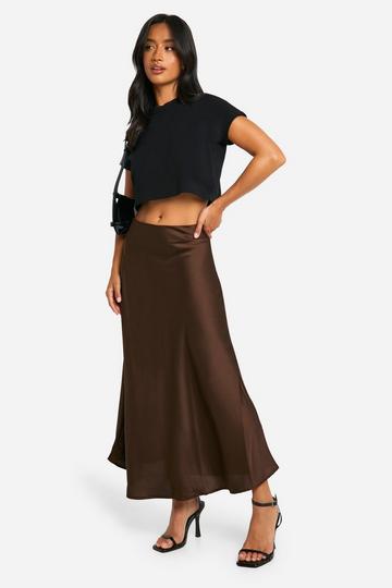 Petite Satin Slip Midi Skirt chocolate