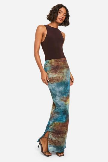 Blue Tall Abstract Mesh Maxi Skirt