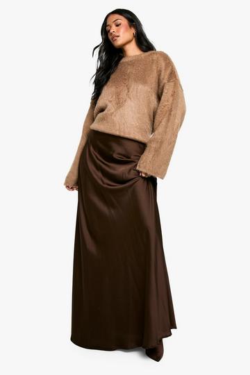 Tall Satijnen Maxi Slip Rok chocolate