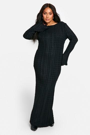 Black PLUS TEXTURED FLARE SLEEVE MAXI DRESS