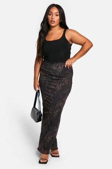 PLUS SNAKE PRINTED MESH MAXI SKIRT snake