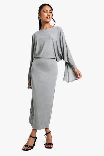 Boat Neck Flare Sleeve Midaxi Dress charcoal