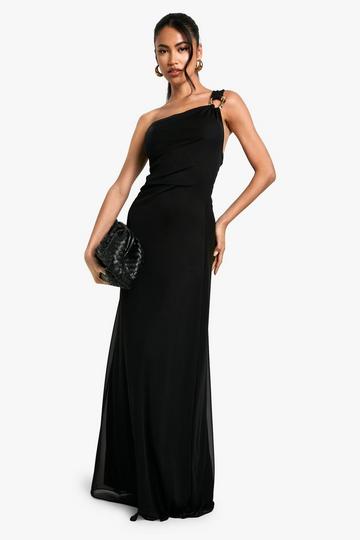 Black trim detail mesh fit and flare maxi dress