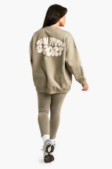 Plus Dsgn Studio Sport Puff Print Sweatshirt Legging Tracksuit khaki