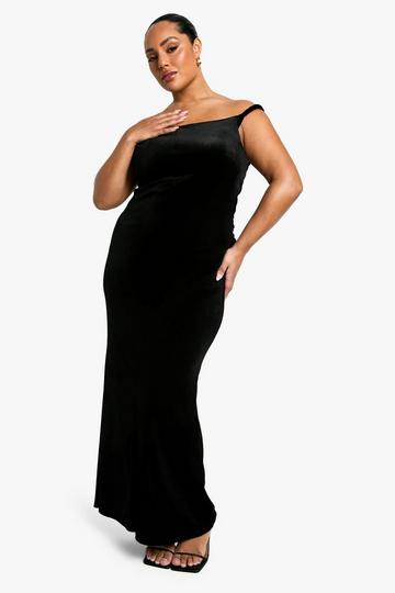 Black Plus Velvet Asymmetric Ruched Maxi Dress