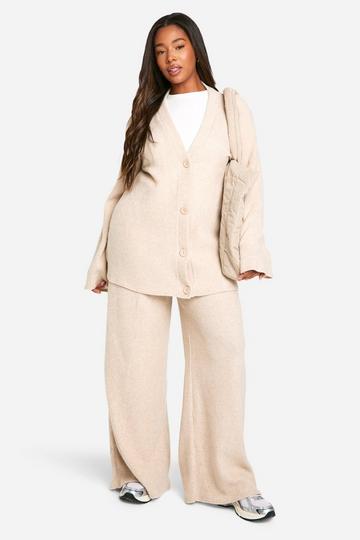 Plus Soft Rib Slouchy Cardigan & Wide Leg Trouser stone