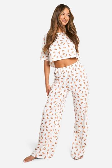 White Croissant Print Trouser Pyjama Set