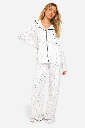 Zachte Pyjama Set Met Sterrenprint Overhemd En Broek white