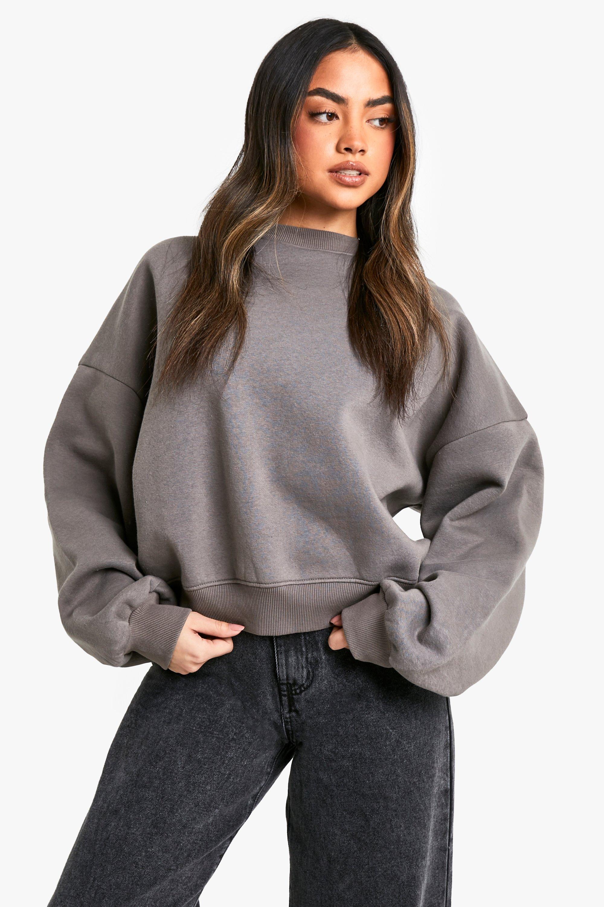 Boohoo Women s LACE UP BACK DETAIL BALLOON SLEEVE SWEATSHIRT Grey
