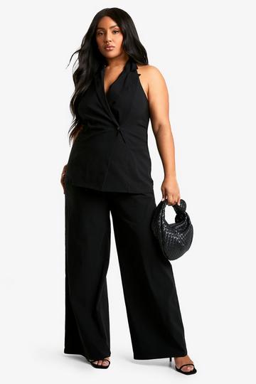 Plus Super Stretch Long Line Wikkel Gilet En Wide Leg Broek black