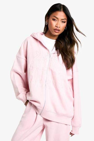 GOTHIC STITCHING ZIP THROUGH OVERSIZED HOODIE dusky pink