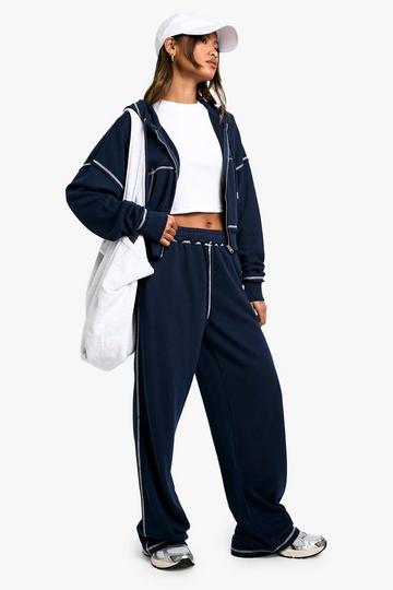 LOOPBACK CONTRAST STITCH STRAIGHT LEG JOGGER navy