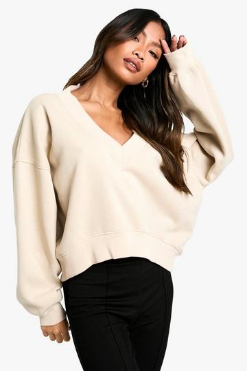 V NECK BALLOON SLEEVE SWEATSHIRT stone