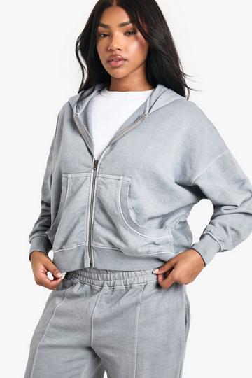 Premium Heavyweight Overdyed Zip Through Hoodie grey