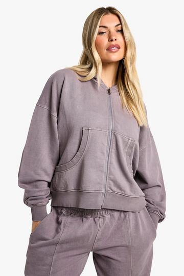 Premium Heavyweight Overdyed Zip Through Hoodie grape