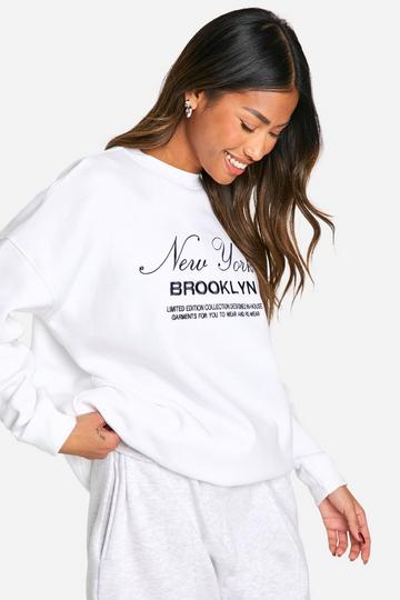 New York Embroidered Oversized Crew Neck Sweatshirt ecru