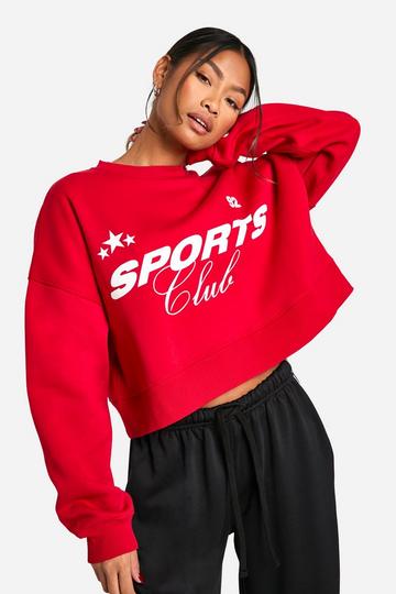 Red Sports Club Slogan Boxy Oversized Crew Neck Sweatshirt