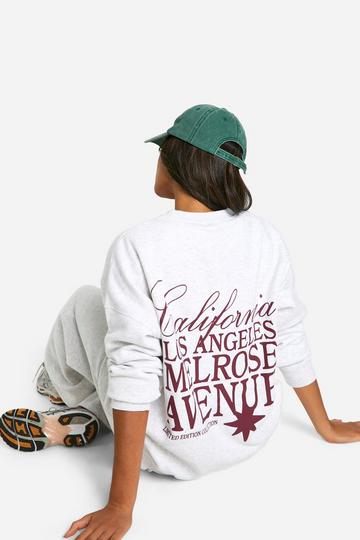 California Slogan Back Print Oversized Crew Neck Sweatshirt ash grey