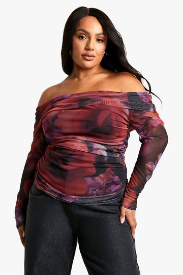 Plus Mesh Top Met Uitgesneden Hals red