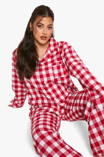 Plus Zacht Geruite Pyjama Set Met Blouse En Broek red