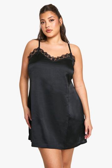 PLUS LACE TRIM CHEMISE black