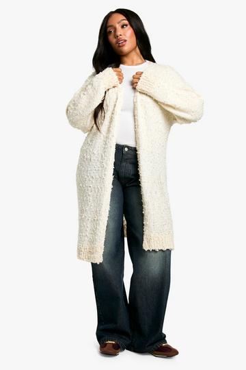 Plus Teddy Textured Midaxi Cardigan cream