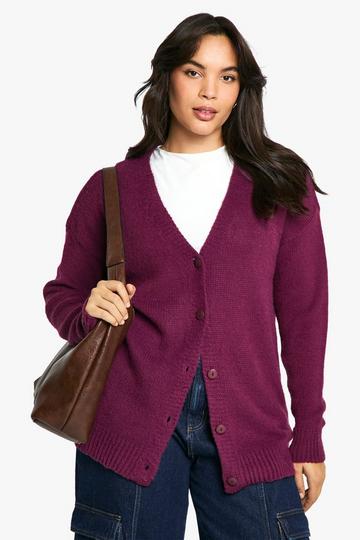 Plus Brushed Long line Cardigan plum