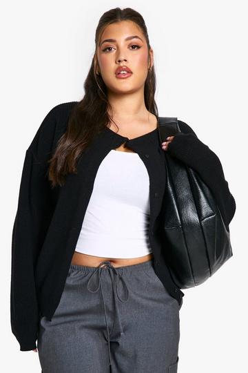 Black Plus Cropped Knitted Cardigan