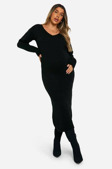 Maternity Slouchy Soft Knit Maxi Knitted Dress black