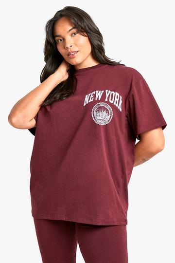 PLUS NEW YORK OVERSIZED T-SHIRT LEGGING SET burgundy