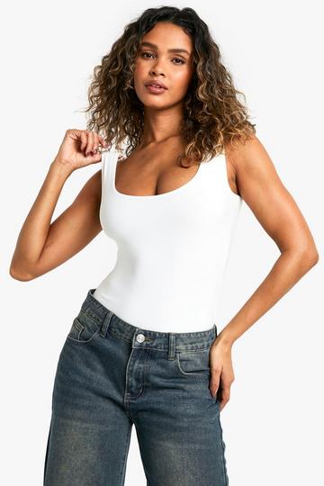 Double Layer Scoop Neck Bodysuit white