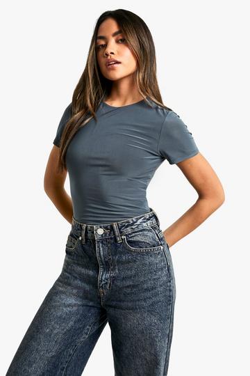 Double Layer Slinky Short Sleeve Bodysuit dark grey