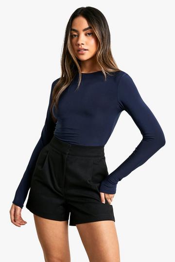 Double Layer Slinky Long Sleeve Crew Neck Bodysuit dark navy