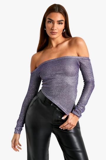 Glitter Bardot Asymmetric Top pink