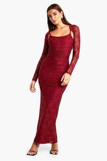 Lace Bolero Maxi Dress wine