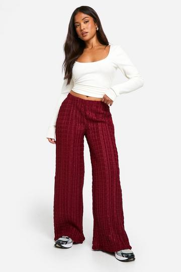 Red Petite Textured Crinkle Wide Leg Trouser