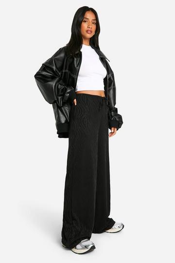 Black Petite Zebra Jacquard Wide Leg Trouser