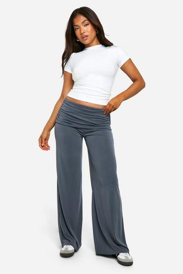 Petite Jersey Fold Over Waist Wide Leg Trousers grey