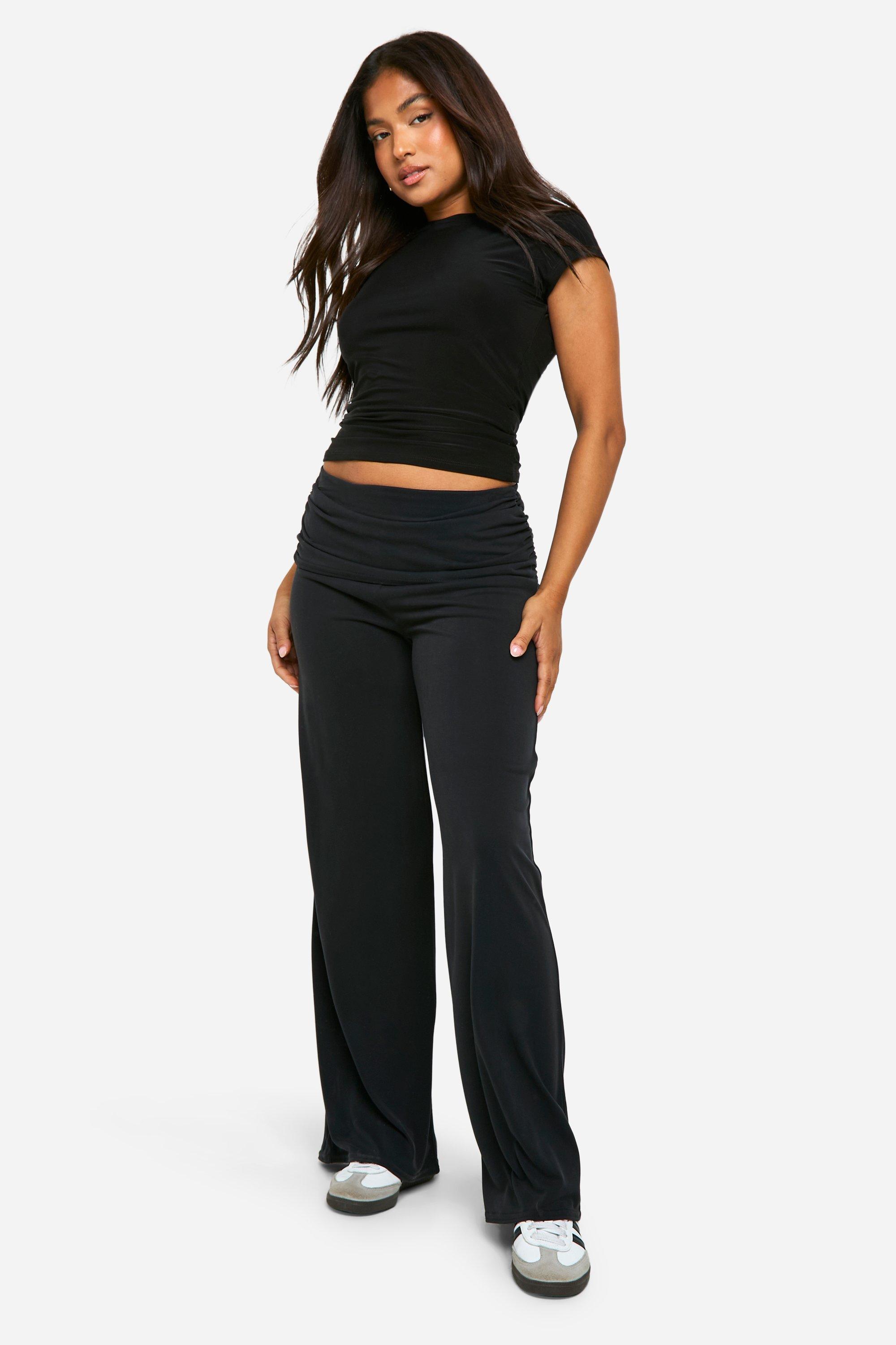 Petite Jersey Fold Over Waist Wide Leg Trousers boohoo NO